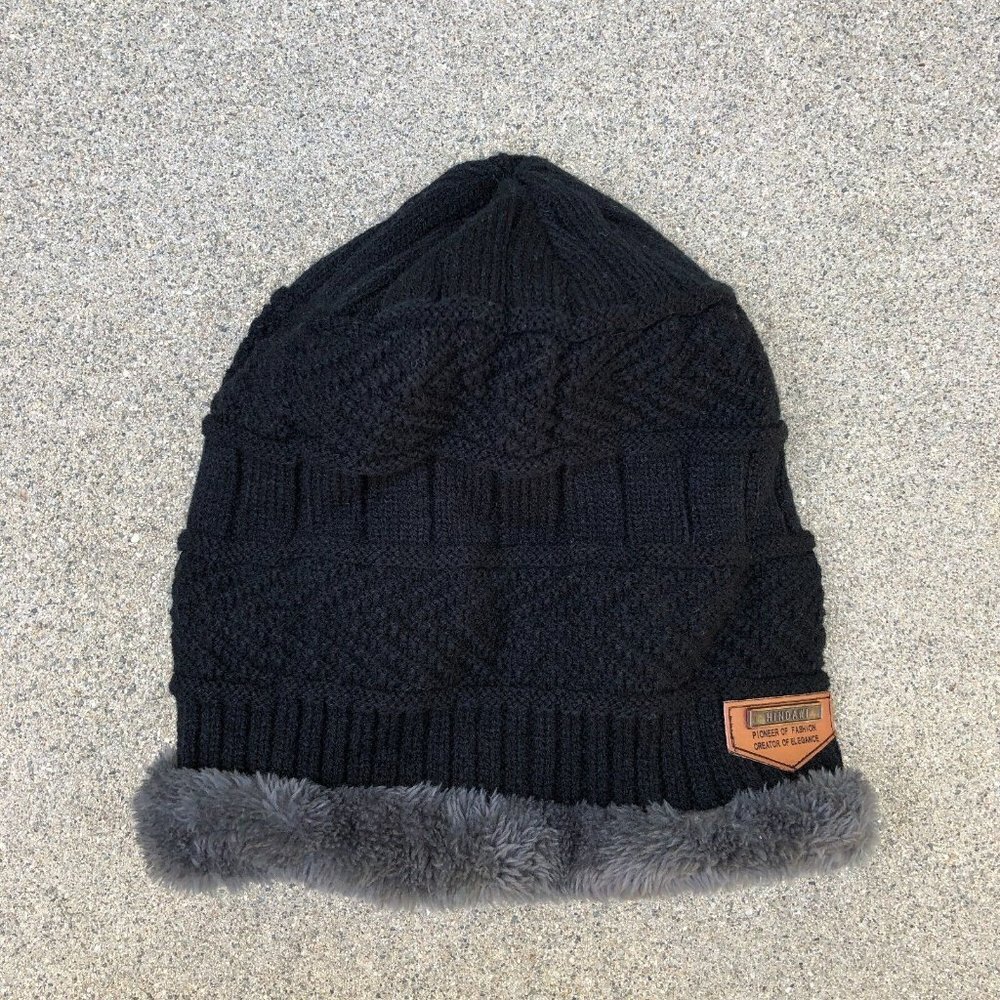 HINDAWI Sherpa Fleece Knit Beanie Unisex Adult Black Winter Slouch Hat C…​​